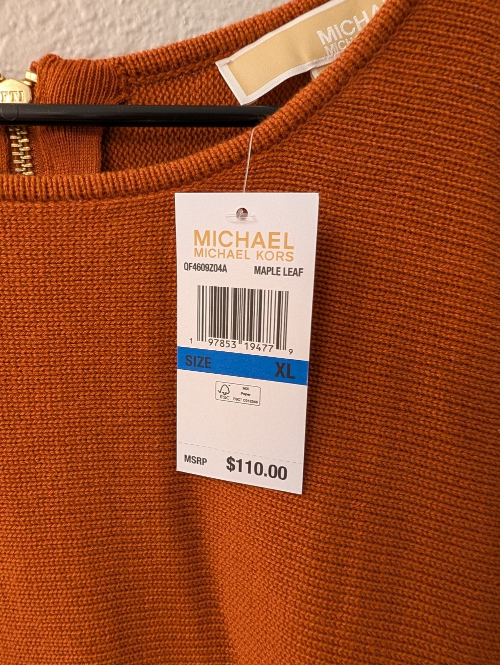 Michael Kors Orange Rust Knit Sweater Gold Zipper Detail on the Back XL - Picture 3 of 6